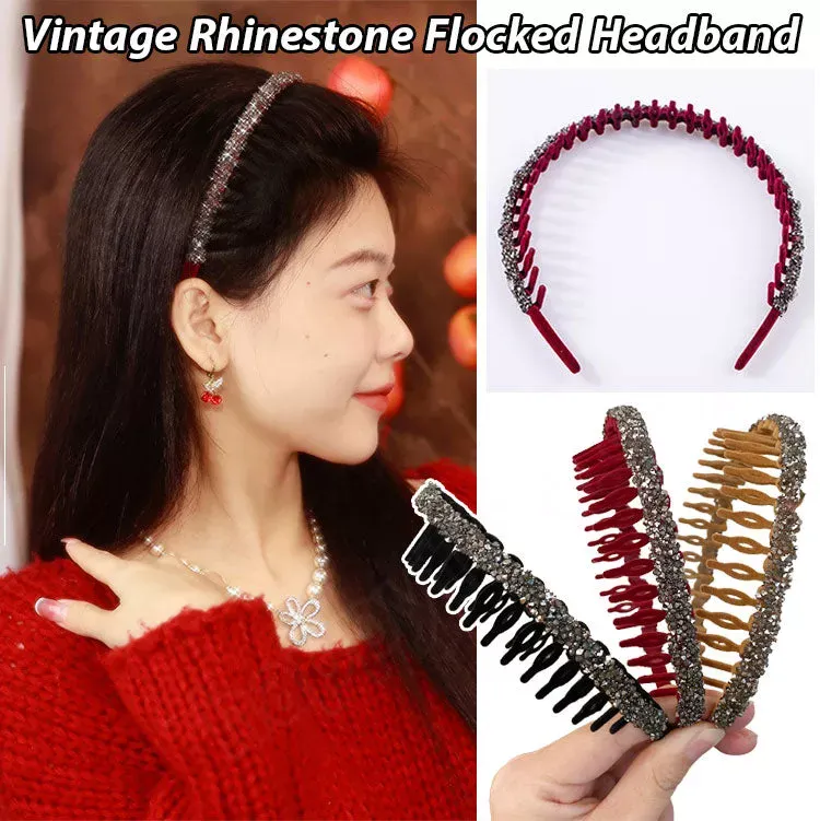 Vintage Rhinestone Flocked Headband – charming hair accessory
